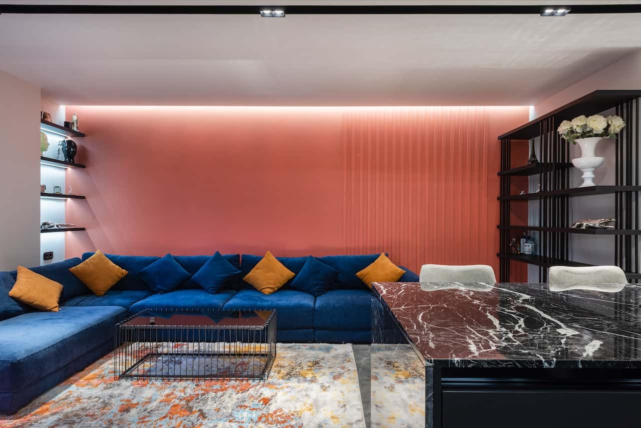 wall with splash of salmon red