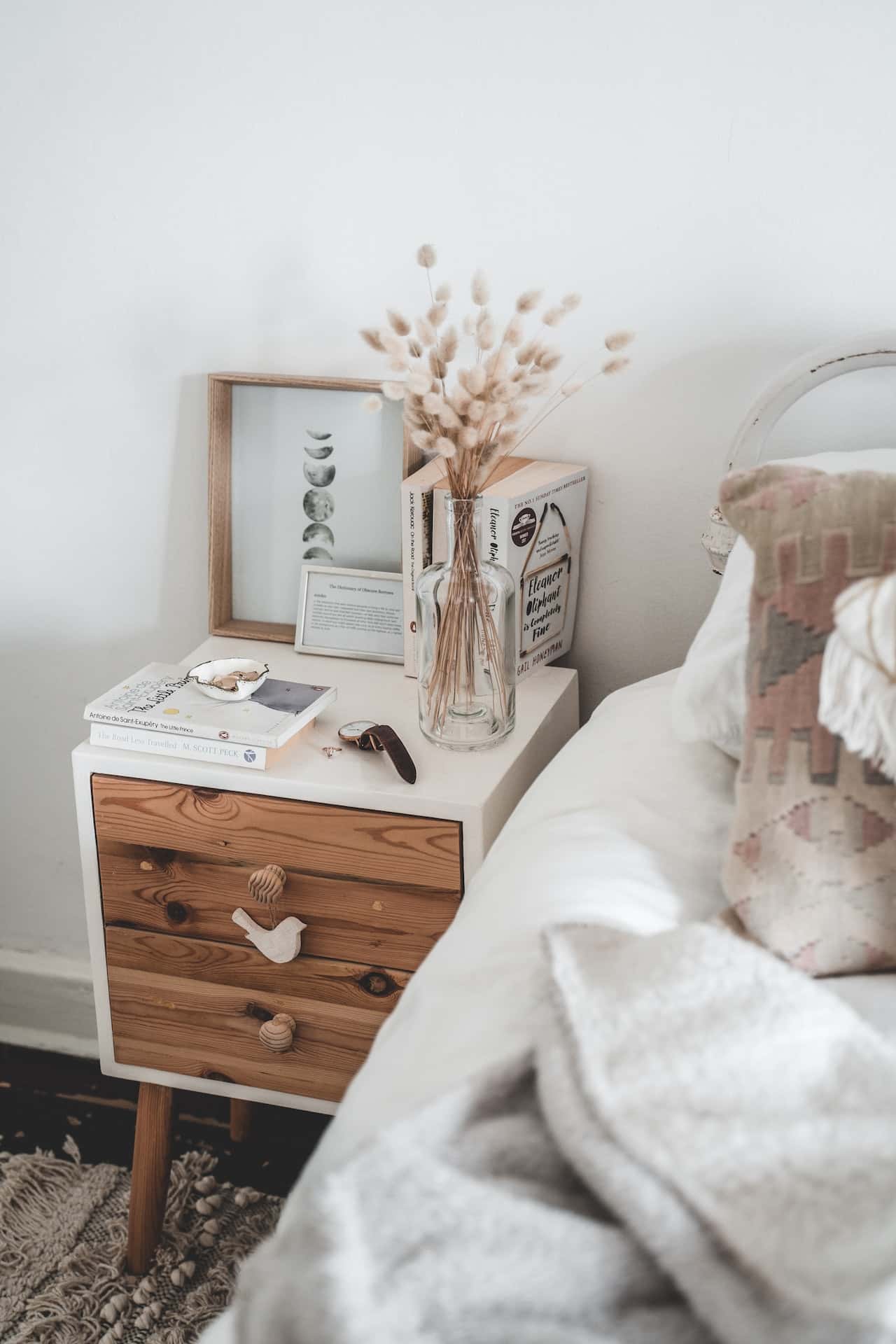 white and beige side table