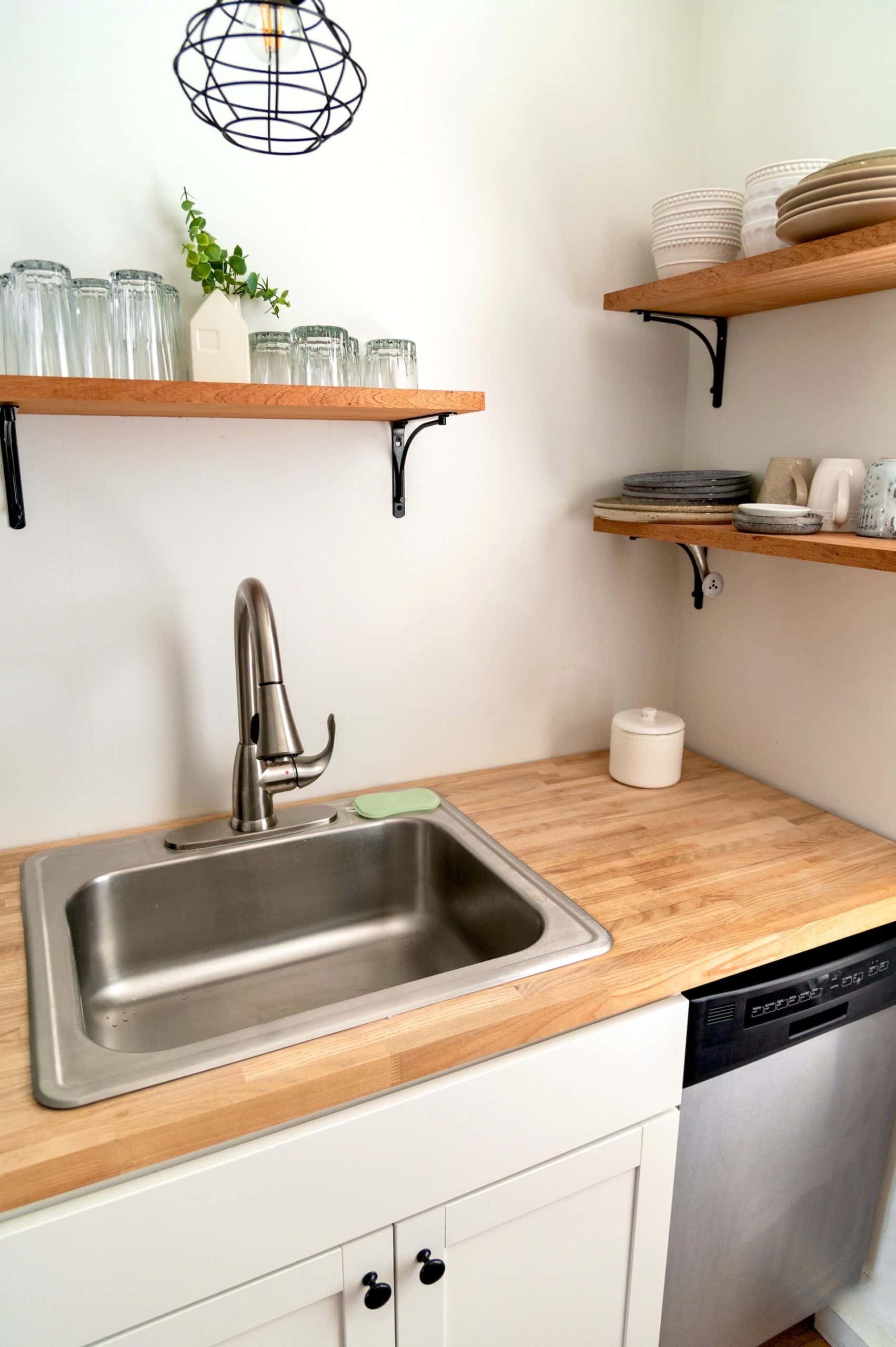 wooden and metal hanging shelves