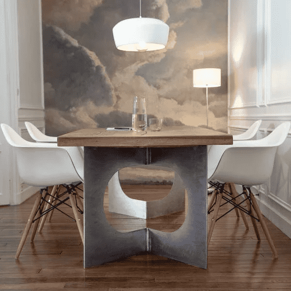 wooden dining top with metal legs