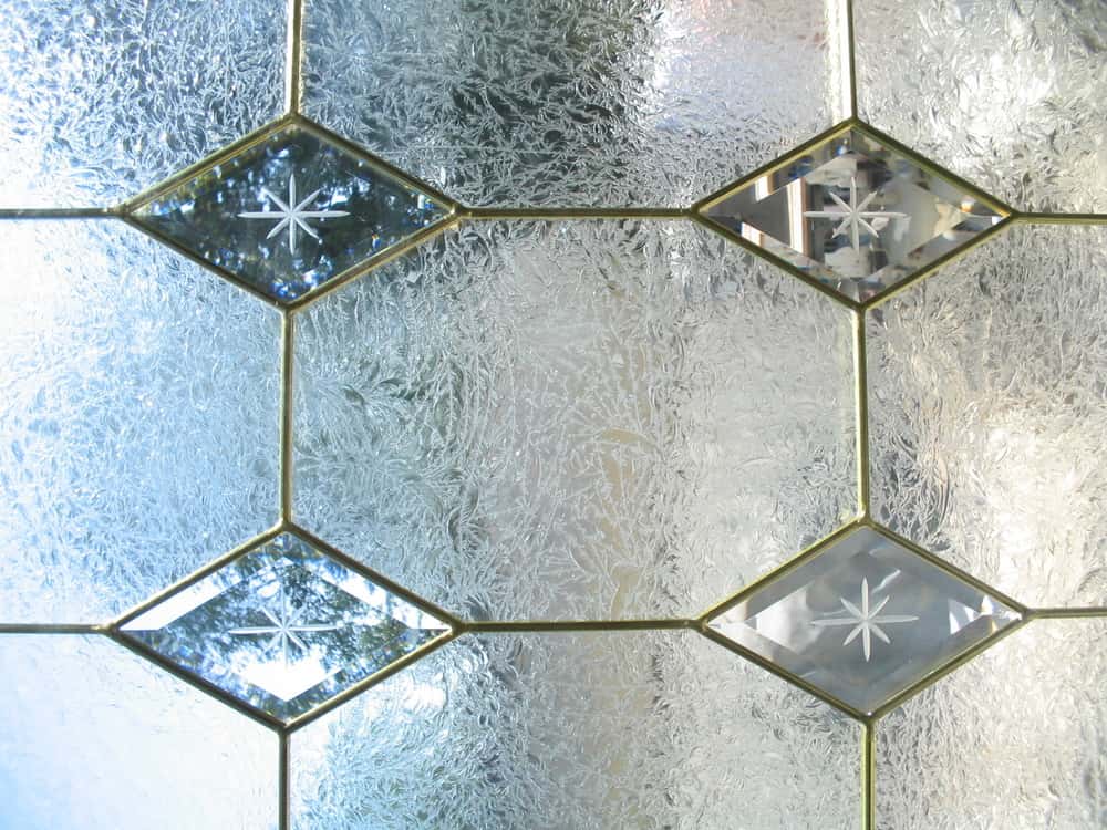 Diamond-cut glass etching designs for main doors with frosted star details