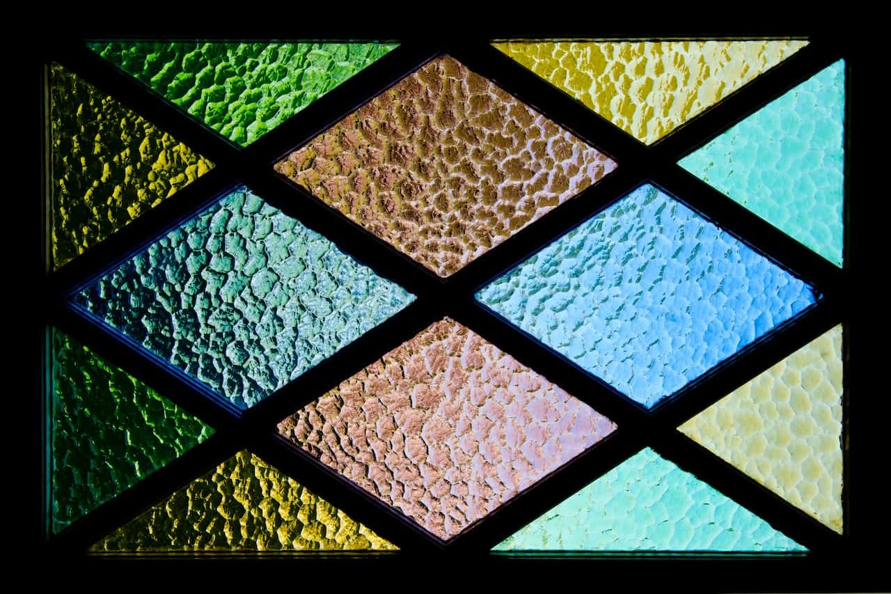 Modern colour glass etching designs with diamond textures and vibrant stained effect