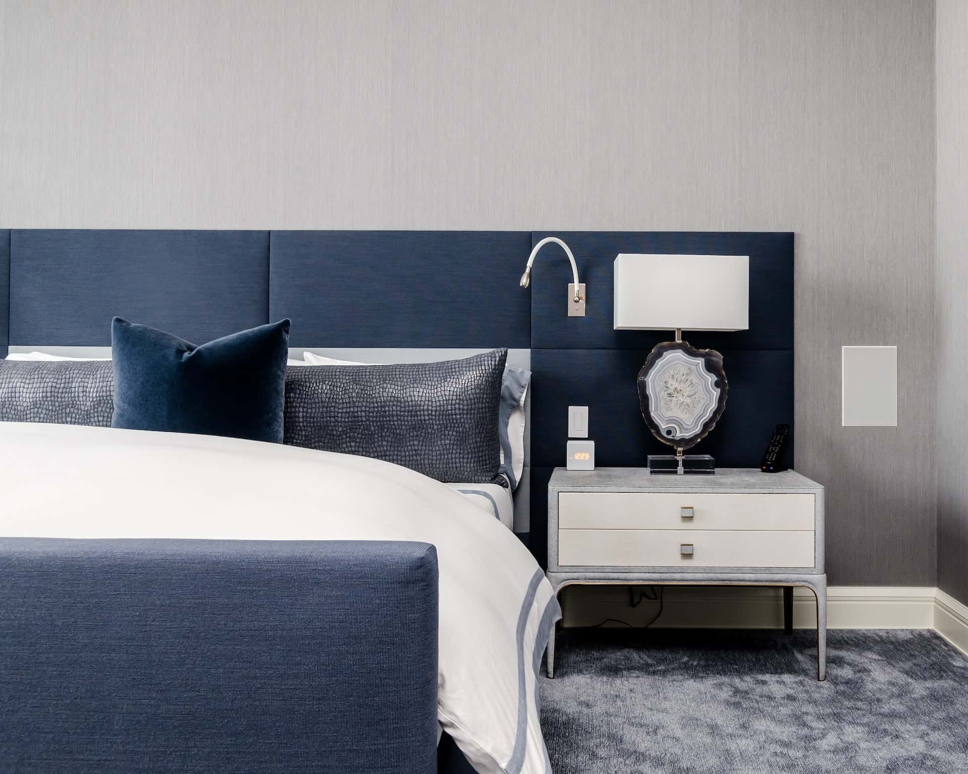 teal and white bedroom