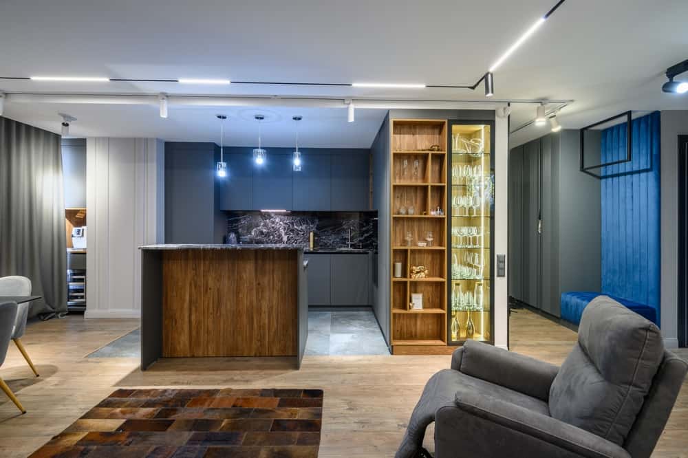 corner bar cabinet in the living room