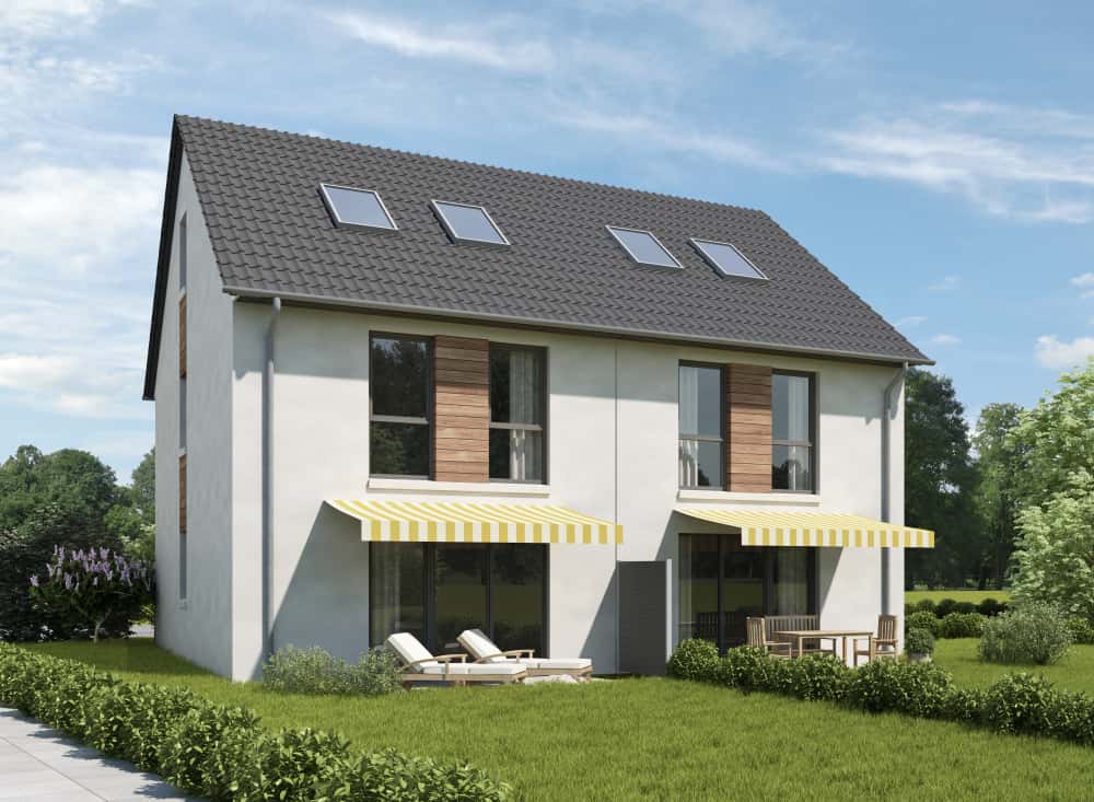 duplex house design with sloped roofs
