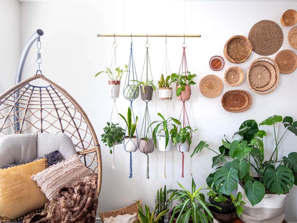 hanging boho jute baskets
