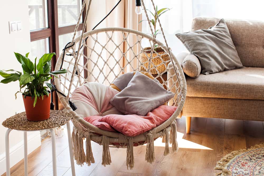 swing chair in the living room corner