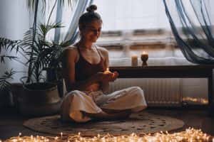 Woman Sitting on Floor with Lights