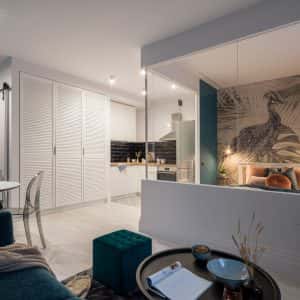 Small Stylish Studio Apartment Living Room