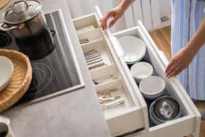 Top View Modern Housewife Tidying Kitchen