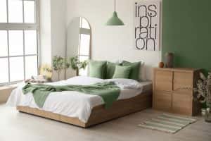 interior stylish room big bed mirror
