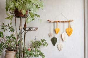 macrame leaves wall hanging yellow white