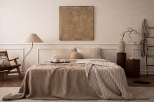 cozy bedroom interior mock poster frame