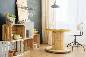 crates accessories wooden table room blackboard