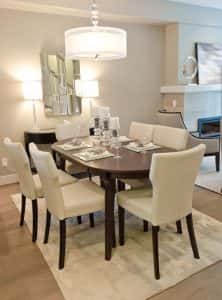 designer lights in decorated living lunch room