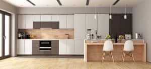 White brown modern kitchen wooden island