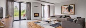 panoramic view of spacious living room floor