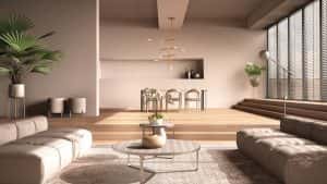 modern living room beige tones hall