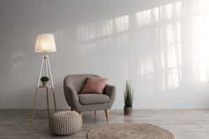 Armchair pillow glowing lamp paint pot