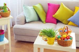 Easter composition eggs plants living room