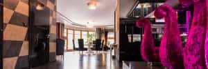 avantgarde living room interior pink armchairs