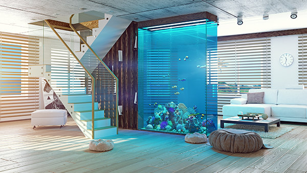 Modern loft interior aquarium
