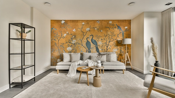 Bird painted on wall living room