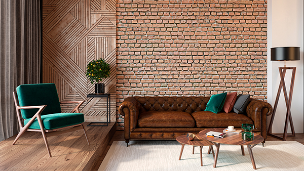 Modern living room interior brick-wall