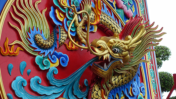 Beautiful dragon head stucco door