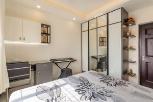 Child's bedroom interior design by HomeLane featuring black white and brown palette