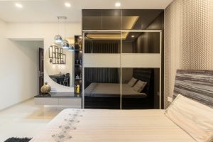 Plush bedroom materials and elegant bedding in HomeLane interior design