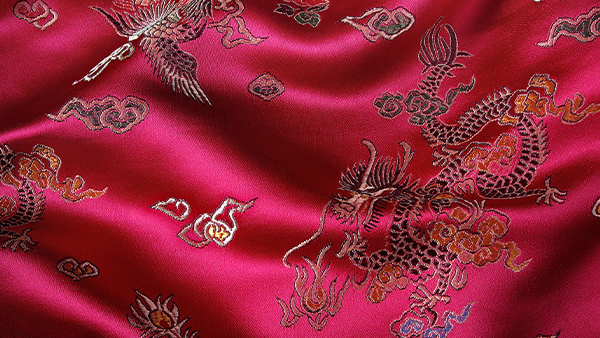 Closeup red silky chinese fabric orienta