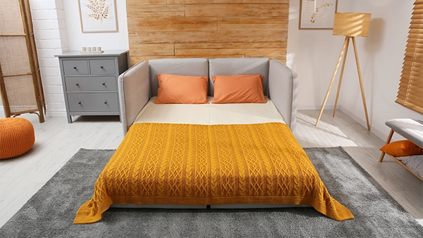 Sofa unfolded into bed