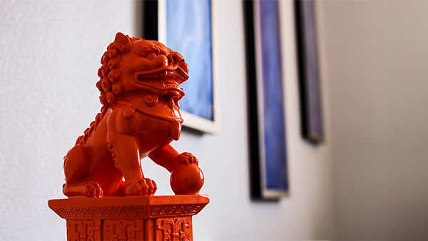 Red orange chinese dragon statue sculpture