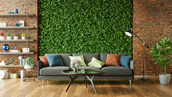 Cozy living room green wall modern