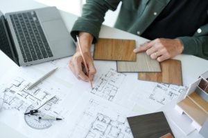 Affordable budget interior designers Bangalore planning layout with wood samples
