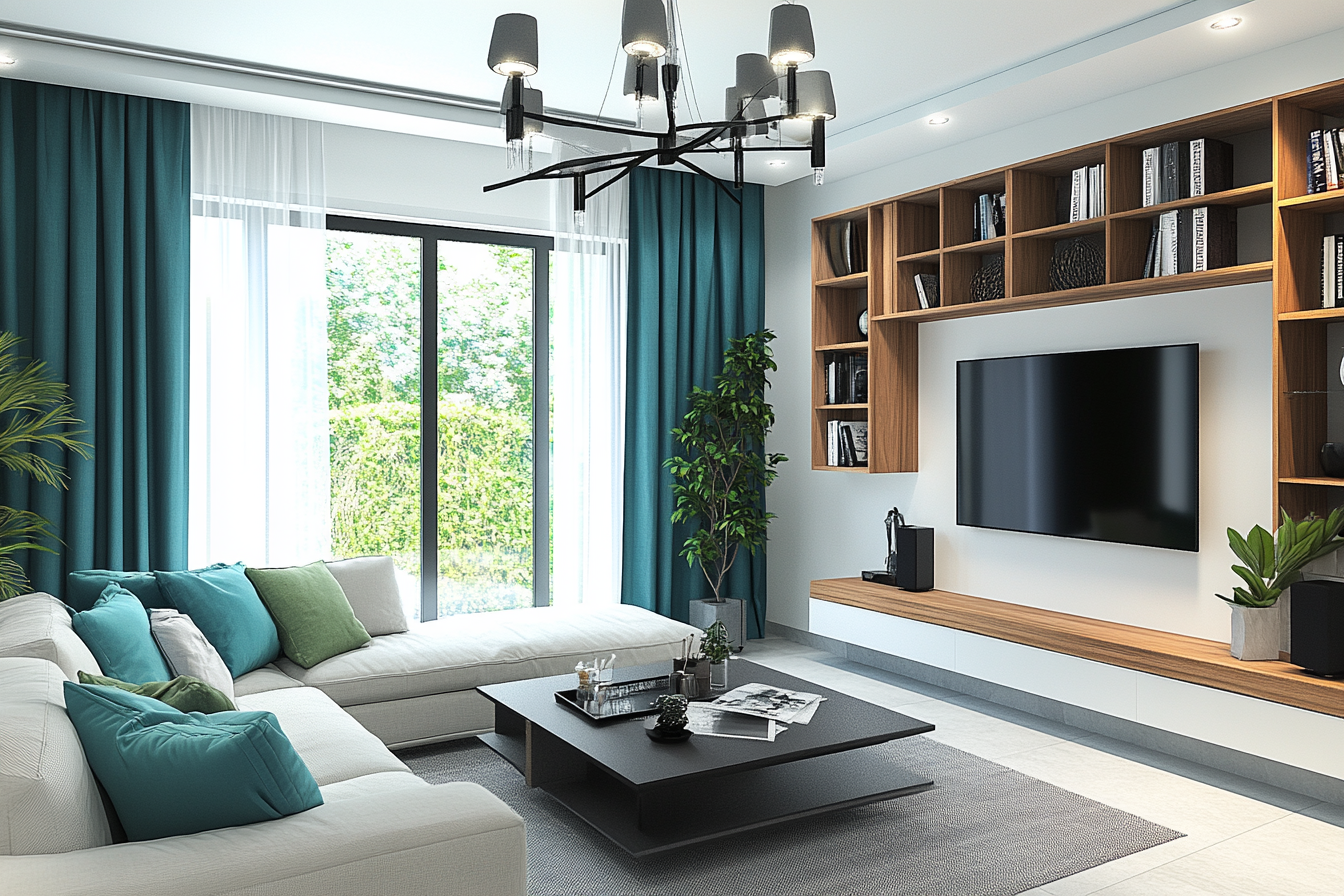 3 BHK interior design cost in Ahmedabad featuring sleek wood TV wall unit