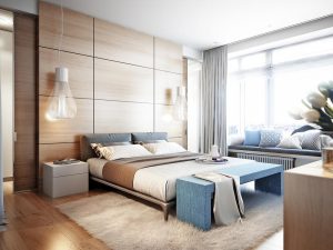 Best material for wall panelling in modern wood bedroom design 