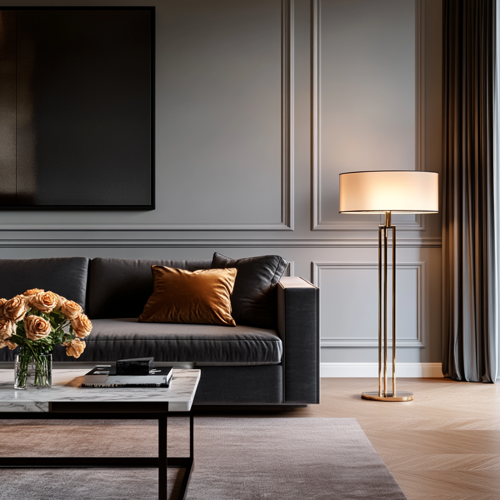 Grey wall paint with grey color combination and stylish decor. 