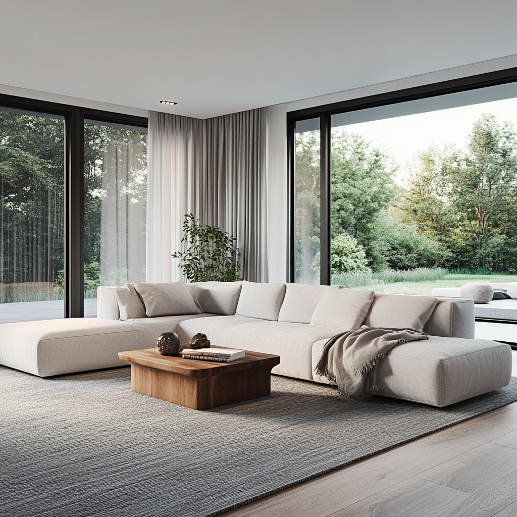 Light grey colour combination with modern living room design ideas. 