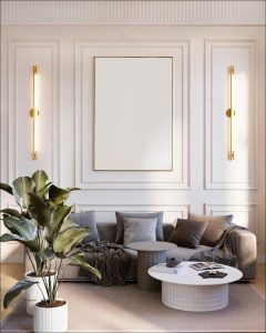 Types of wall panelling materials in elegant classic living room 