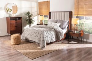 Modern bed headboard design with cushion backrest for bedroom India 