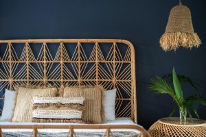 Boho style bed headboard design with modern backrest cushion ideas 