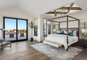 Master bedroom headboard design with modern bed backrest and cushion 