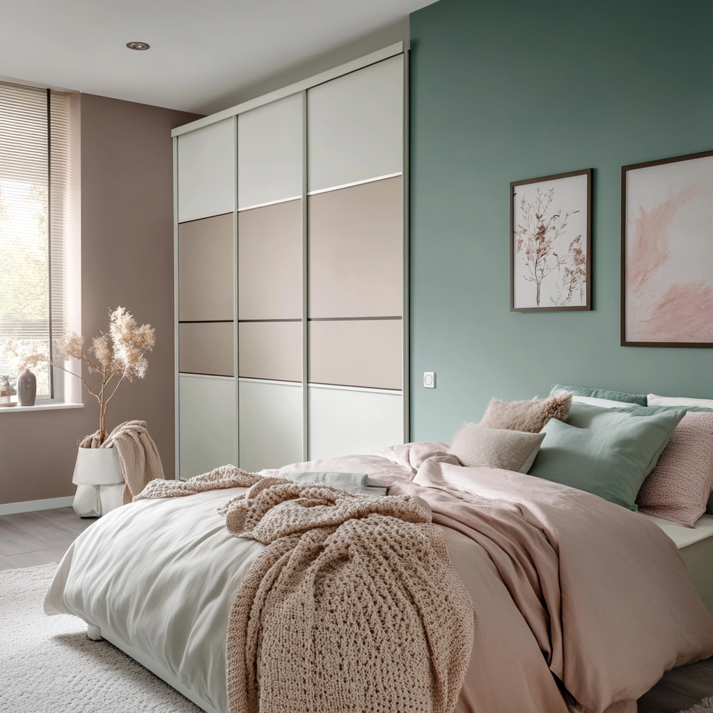 wardrobe design ideas with sliding doors in pastel color scheme 