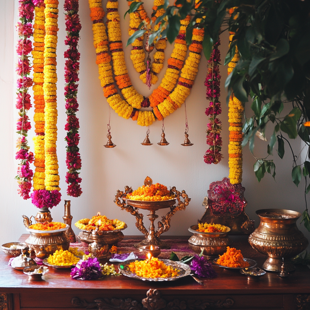 Special Ugadi pooja decoration ideas at home with floral garlands
