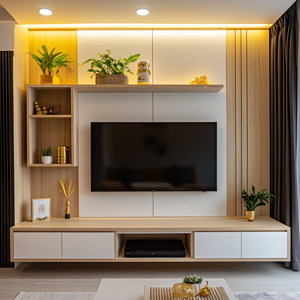 Simple modern TV cabinet design for small Indian bedroom 
