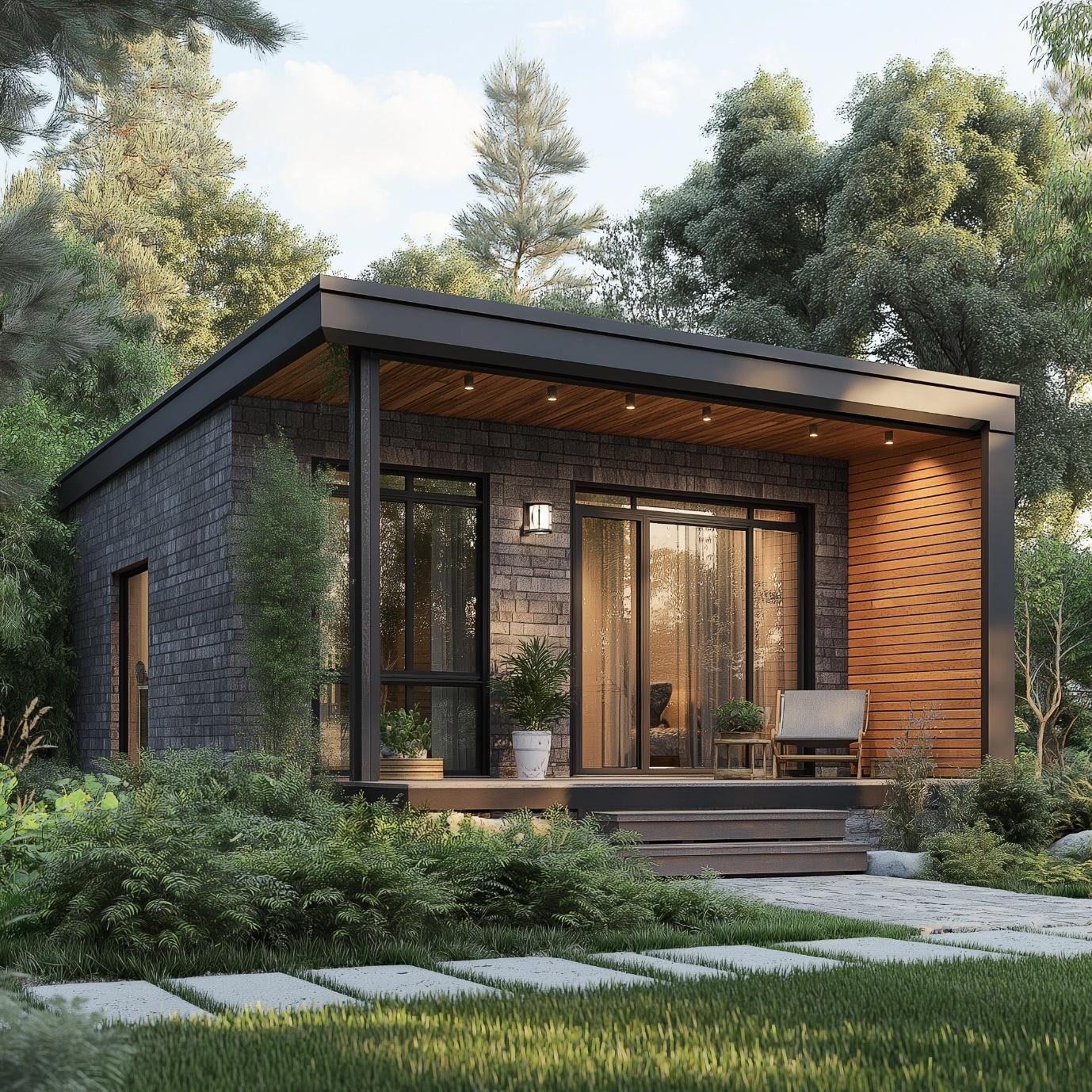 Low budget small house exterior with simple modern interior design