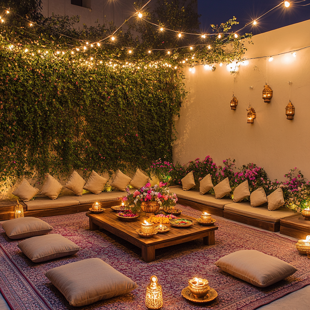 Ugadi decoration ideas at home with lights and pooja setting