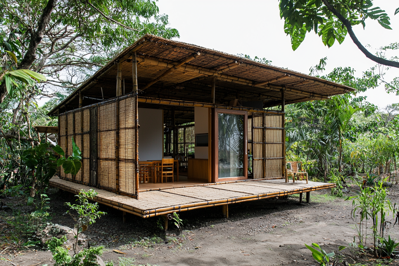 Eco-friendly bamboo house with low cost simple interior design ideas